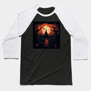 Halloween: Haunted House in Dark Forest Baseball T-Shirt